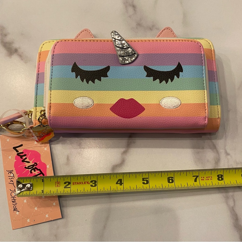 BETSEY JOHNSON Rainbow Striped Unicorn Kitty Cat Wallet Wristlet - Picture 8 of 8